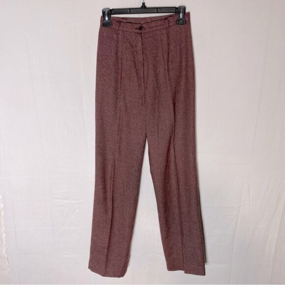 Vintage Burgundy White Micro Houndstooth High Waist Straight Leg Pants 24 - Picture 13 of 13